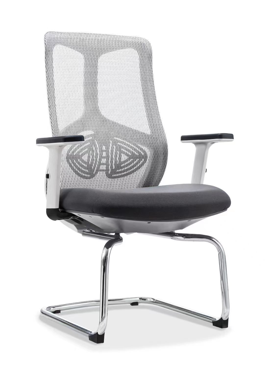 كرسي انتظار ومؤتمرات طبي بهيكل أبيض وقاعدة كروم (Cantilever White Frame Mesh Chair)