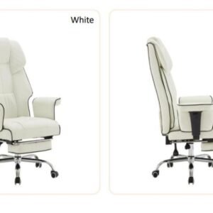 كرسي مكتب تنفيذي جلد فاخر مع مسند للقدمين (طراز White Recliner)