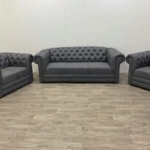 طقم كنب استقبال رمادي مودرن كابيتونيه (Modern Grey Sofa Set)