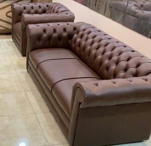 طقم كنب استقبال جلد بني كابيتونيه (Brown Leather Sofa Set)