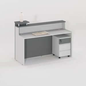 كاونتر استقبال مكتبي مودرن أبيض ورمادي (Modern White & Grey Reception Desk)
