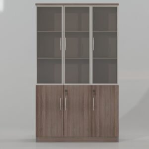 خزانة ملفات مكتبية خشبية ثلاثية الأبواب بزجاج (Three-Door Wooden Office Cabinet with Glass)
