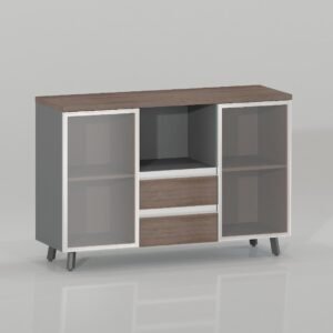 بوفيه مكتبي وكونسول تخزين خشب ورمادي (Office Credenza & Storage Sideboard)