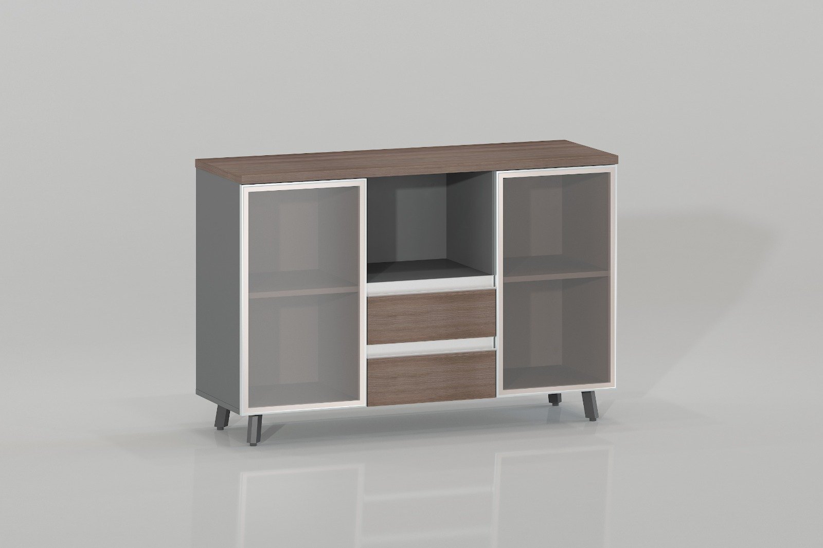 بوفيه مكتبي وكونسول تخزين خشب ورمادي (Office Credenza & Storage Sideboard)