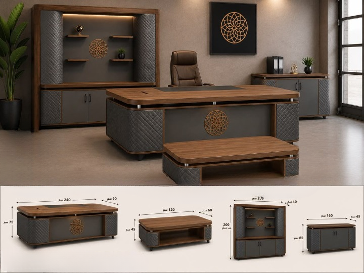 طقم مكتب رئاسي متكامل مع إضاءة LED مدمجة (Presidential Office Set with LED Light)