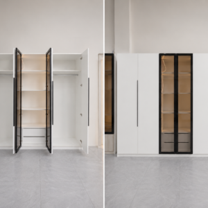خزانة ملابس 6 أبواب بزجاج وإضاءة LED | 6 Door Wardrobe with Glass & LED